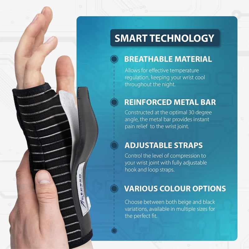 Actesso Breathable Wrist Support Brace Splint Ideal for Carpal Tunnel Sprains and Tendonitis Black Medium Right Hand - Image 4