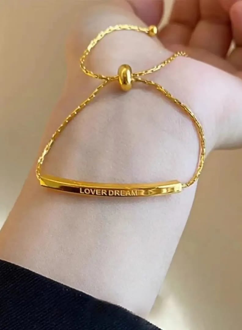 لاكجيريا اساور منزلقة قابلة للتعديل من الستانلس ستيل المطلي بالذهب عيار 18 قيراط بعبارة Love Dream لحفلات الزفاف والعروس والكريسماس وعيد الحب للصديقة والزوجة والام، هدية كاجوال  للنساء  - Image 1