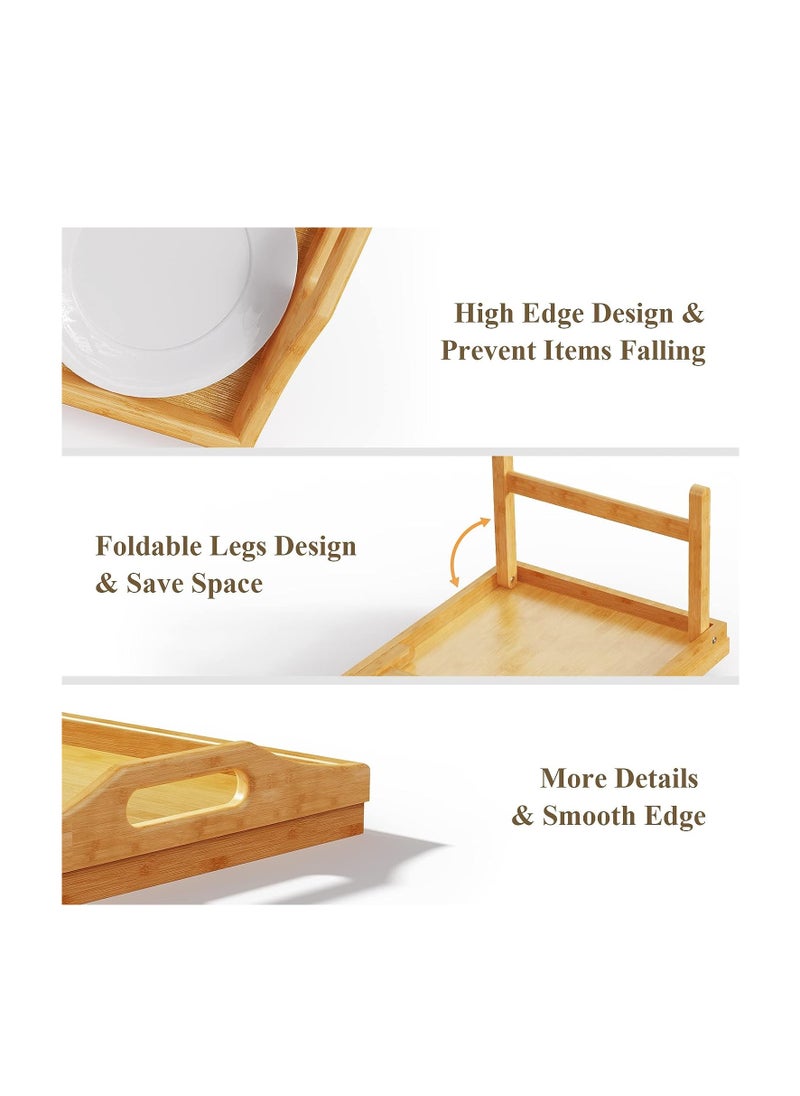 CityRiya-Long - 2 Pack Bed Trays, Serving Trays,  Bed Table for Eating, Bed Table Tray with Folding Legs, Bamboo Breakfast in Bed Tray, Food Trays Fits for Adult Kids Eating Snack and Laptops TV - Image 1