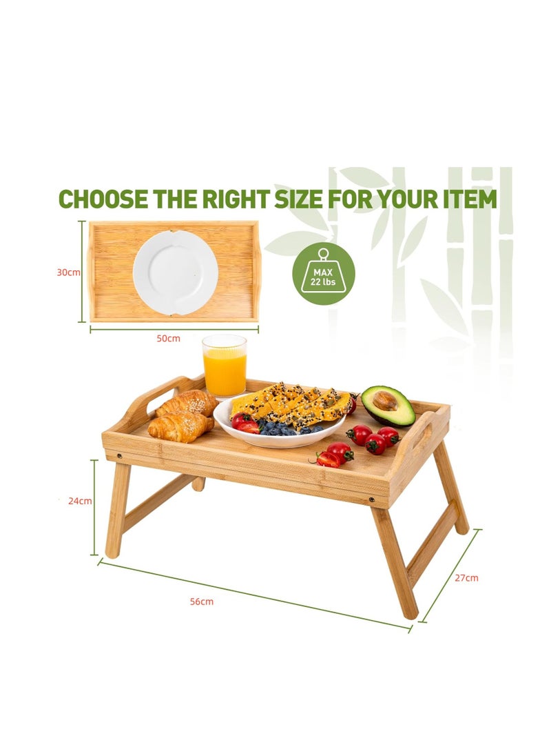 CityRiya-Long - 2 Pack Bed Trays, Serving Trays,  Bed Table for Eating, Bed Table Tray with Folding Legs, Bamboo Breakfast in Bed Tray, Food Trays Fits for Adult Kids Eating Snack and Laptops TV - Image 1