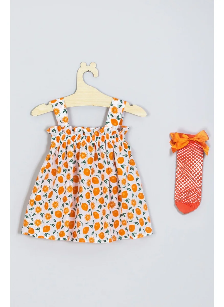 ادا بيبيك تشوكوك Ada Baby Kids Strappy Tangerine Dress Fishnet Socks Set 007