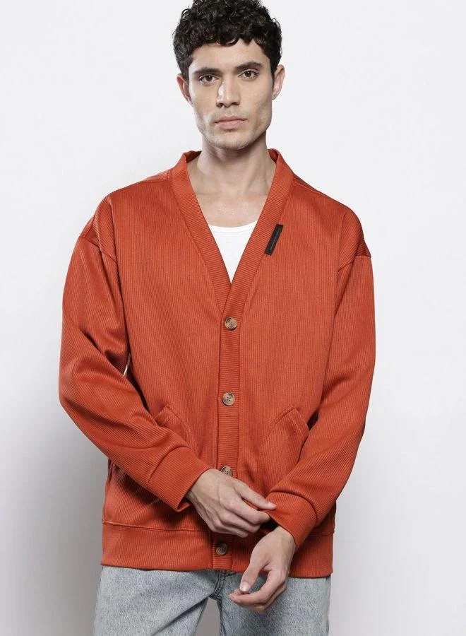 ذا انديان كراج كو Men Oversized Fit Self Design V-Neck Full Sleeves Sweatshirt