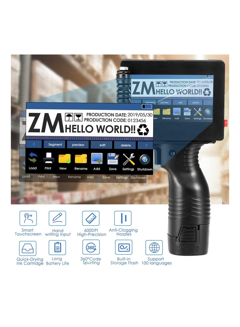 SYOSI طابعة نفث الحبر المحمولة بشاشة تعمل باللمس HD بحجم 4.3 إنش، (100 لغة) طابعة نفث الحبر المحمولة بسرعة جفاف الحبر طابعة نفث الحبر المدمجة طابعة نفث الحبر عالية الدقة مع خرطوشة الحبر - Image 2