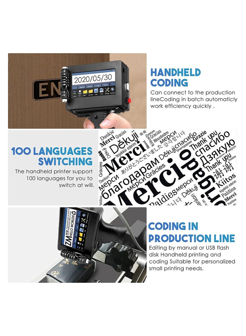 SYOSI طابعة نفث الحبر المحمولة بشاشة تعمل باللمس HD بحجم 4.3 إنش، (100 لغة) طابعة نفث الحبر المحمولة بسرعة جفاف الحبر طابعة نفث الحبر المدمجة طابعة نفث الحبر عالية الدقة مع خرطوشة الحبر - Image 3