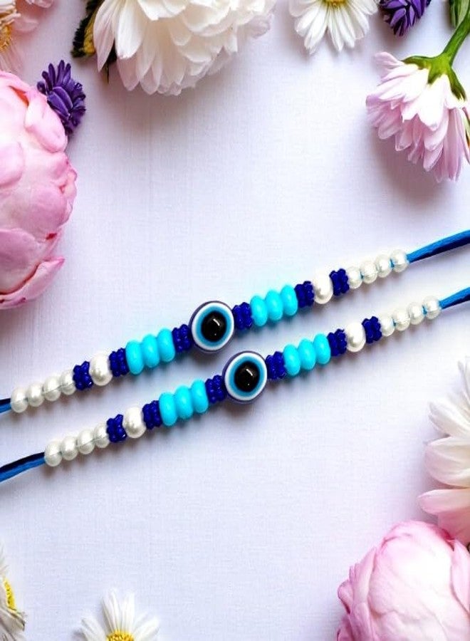 Elleva Bhaiya Bhabhi Evil Eye Rakhi Set for Brother Designer rakhis combo | bracelet rakhi for brother Unisex Adult rakshabandhan combo set of 4 (Pack of 1) (Style (4)) - Image 2
