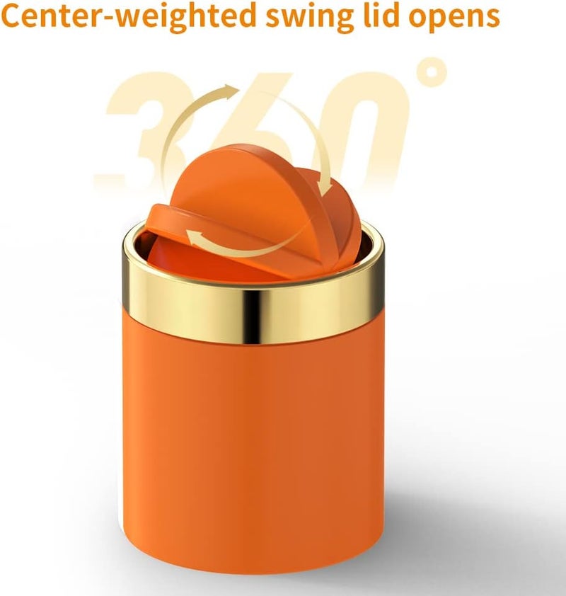 Mbillion 1.5L Mini Bin with Lid, Tea Bag Bin Desktop Small Trash Can Recycling Cute Metal Garbage for Tabletop Countertop Use, 0.4Gal Waste Can Parlor Car Bedroom,Swing Lid Open（Orange） - Image 3