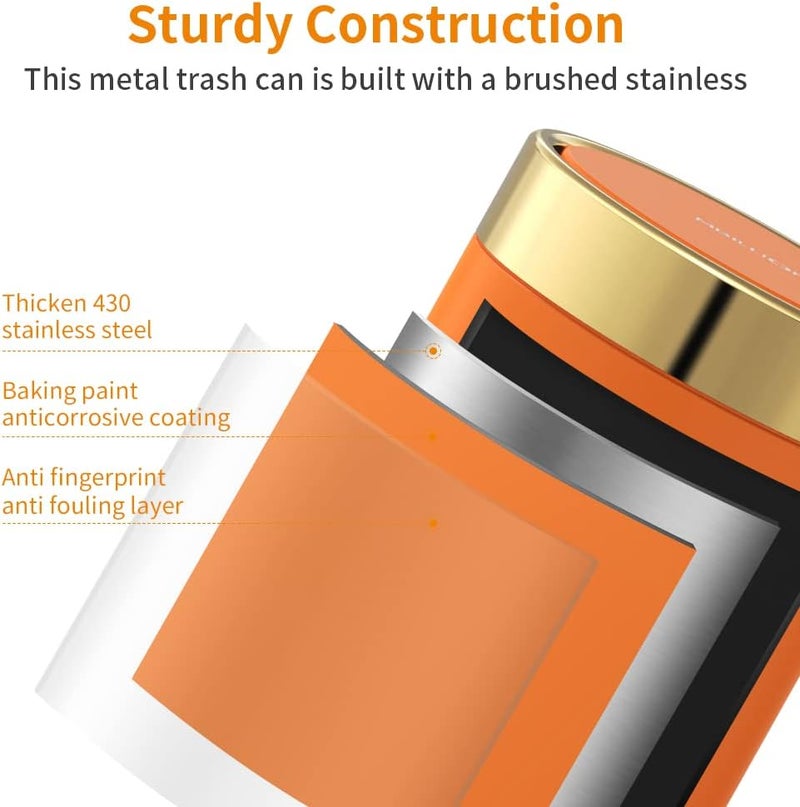 Mbillion 1.5L Mini Bin with Lid, Tea Bag Bin Desktop Small Trash Can Recycling Cute Metal Garbage for Tabletop Countertop Use, 0.4Gal Waste Can Parlor Car Bedroom,Swing Lid Open（Orange） - Image 4