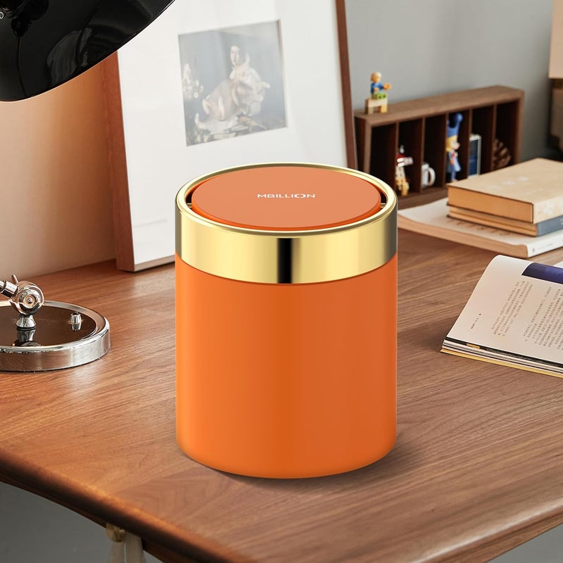 Mbillion 1.5L Mini Bin with Lid, Tea Bag Bin Desktop Small Trash Can Recycling Cute Metal Garbage for Tabletop Countertop Use, 0.4Gal Waste Can Parlor Car Bedroom,Swing Lid Open（Orange） - Image 5