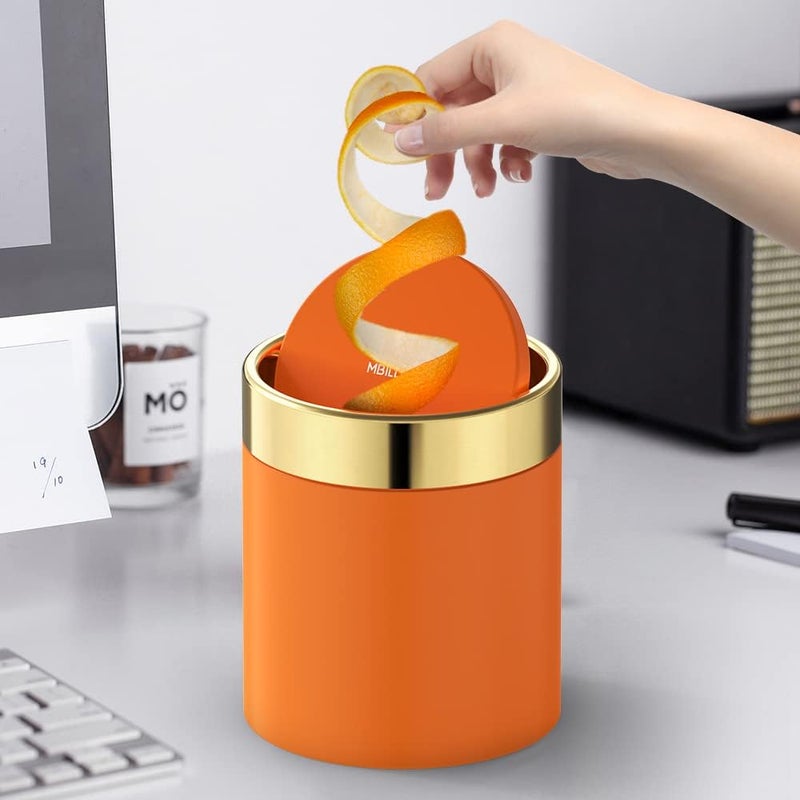 Mbillion 1.5L Mini Bin with Lid, Tea Bag Bin Desktop Small Trash Can Recycling Cute Metal Garbage for Tabletop Countertop Use, 0.4Gal Waste Can Parlor Car Bedroom,Swing Lid Open（Orange） - Image 2