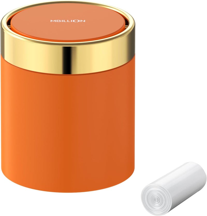 Mbillion 1.5L Mini Bin with Lid, Tea Bag Bin Desktop Small Trash Can Recycling Cute Metal Garbage for Tabletop Countertop Use, 0.4Gal Waste Can Parlor Car Bedroom,Swing Lid Open（Orange） - Image 1