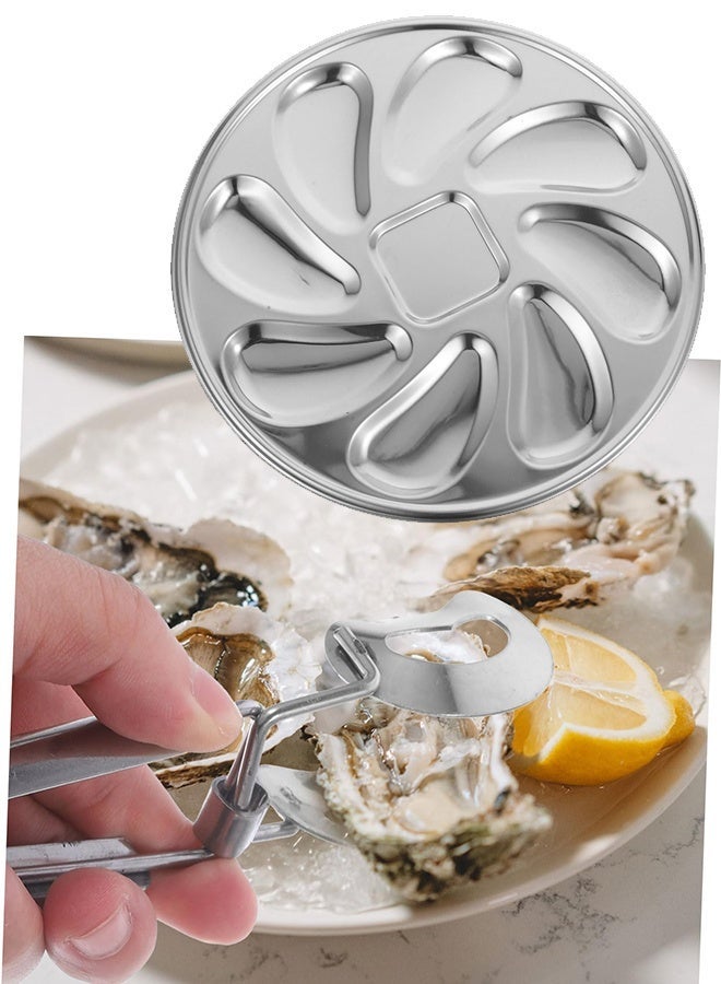 Stainless Steel Oyster Plate Compartment Seafood Serving Platter Clamp - Image 1