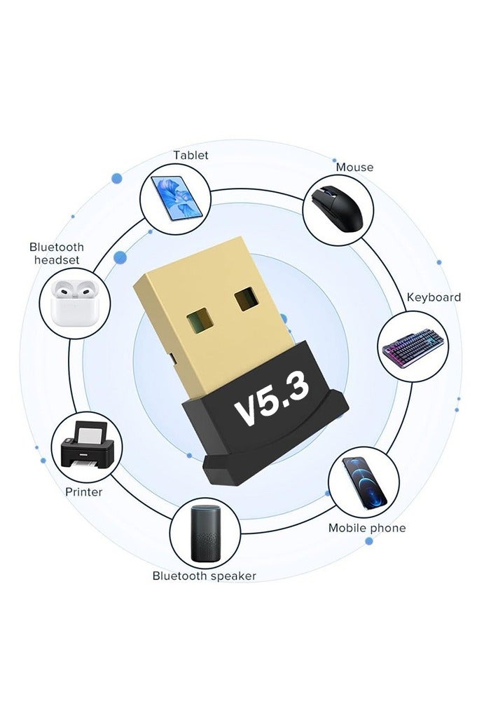 USB Bluetooth Adapter, 5.3 Bluetooth Adapter Receiver Supports Windows 11/10/8.1/7, Suitable For Desktops, Laptops, Mice, Keyboards, Printers, Headphones, Speakers - Image 2