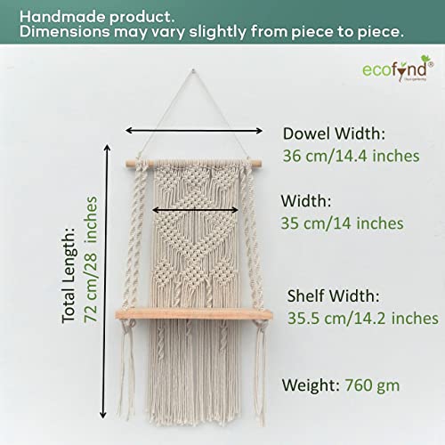ecofynd 16 inches Cotton Wall Hanging Wooden Shelf, Bohemian Boho Nordic Style for Home Decor, Floating Rack for Bedroom Living Room (SH023) - Image 3