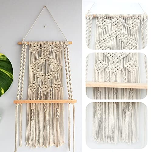 ecofynd 16 inches Cotton Wall Hanging Wooden Shelf, Bohemian Boho Nordic Style for Home Decor, Floating Rack for Bedroom Living Room (SH023) - Image 4