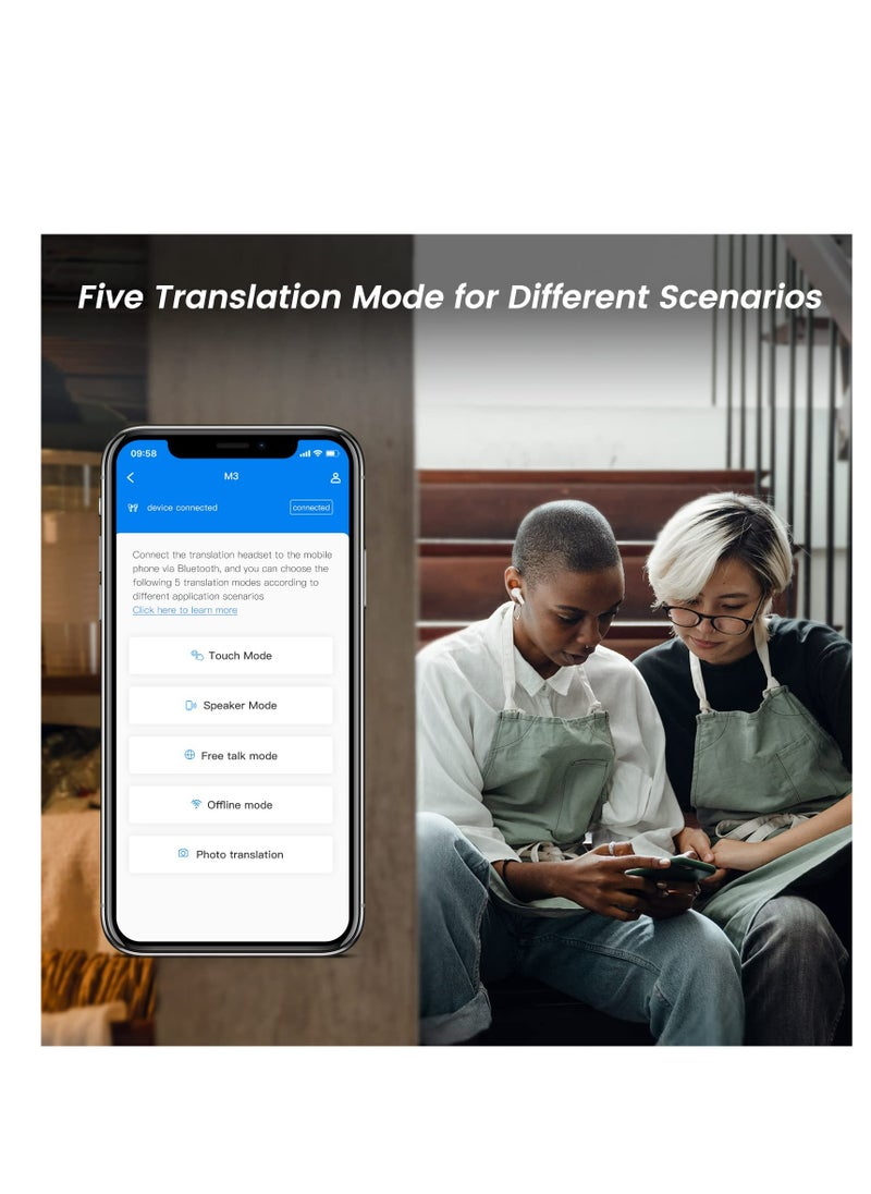 سماعات أذن M3 Translator لترجمة اللغة الصوتية إلى 74 لغة و70 لهجة استجابة سريعة بدقة عالية بنسبة 97% تصميم منزلق مبتكر مثالي للسفر والأعمال والاستخدام اليومي