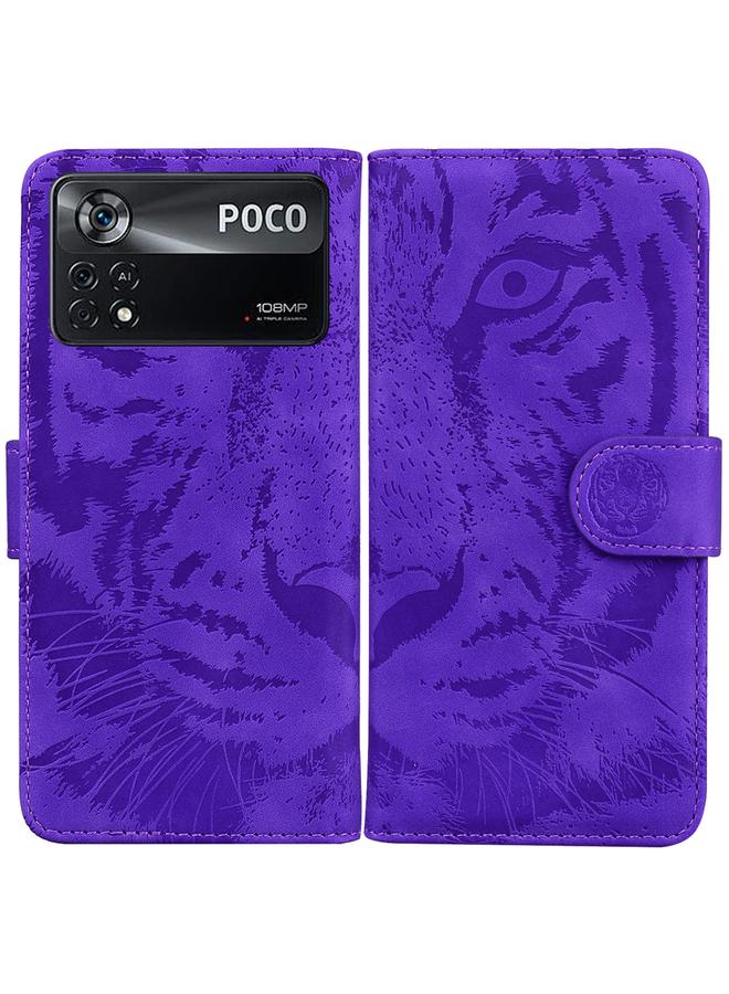 The Bros Case For Xiaomi Poco X4 Pro 5G Tiger Embossing Pattern Horizontal Flip Leather Phone Case