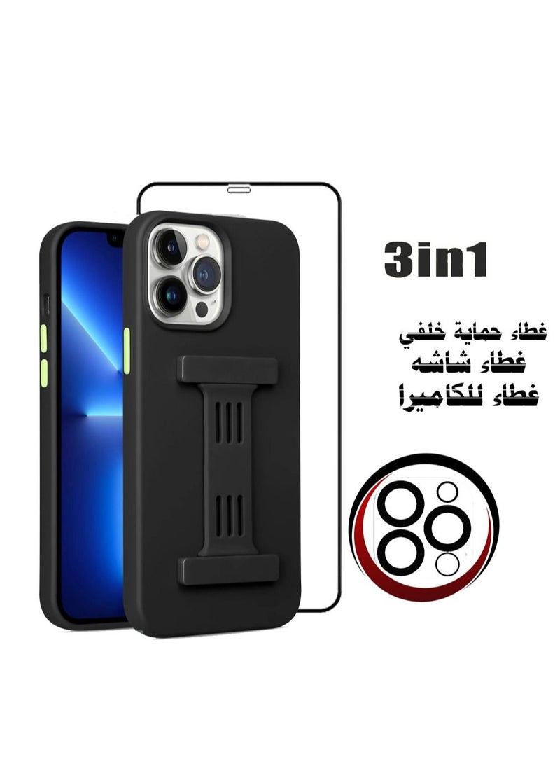 سناب ٣ في ١ غطاء حماية خلفي بقبضة يد و ١ غطاء شاشه و غطاء للكاميرا لهاتف ايفون 12 برو ماكس - Image 1