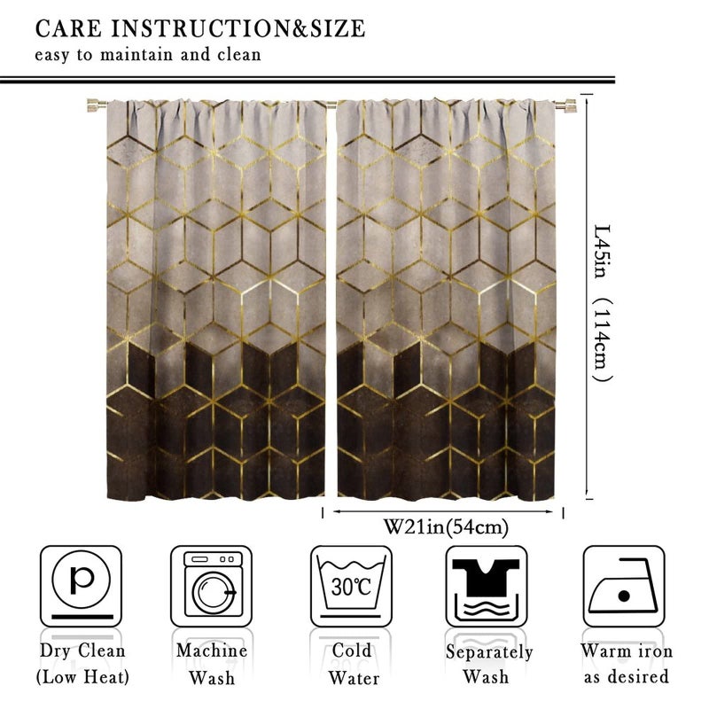 YCness Geometric Marble Curtains, Brown Gold Abstract Geometry Hexagon Pattern Texture Window Treatments for Bedroom Living Room, Brown Ombre Marble Drape 2 Panel Sets,42x45 Inch - Image 2