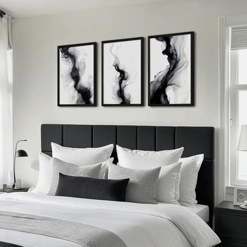 Joocrise Black White Abstract Wall Art Decor Set of 3 Modern Wall Art Minimalist Canvas Wall Decor Black White Abstract Prints Modern Pictures Minimalist Artwork for Room Bedroom 12x16 Inch Framed - Image 5