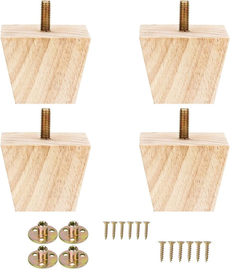 Metany 4PCS Wood Furniture Legs 2 inches Square Furniture Legs with Bolt Walnut Sofa Legs Couch Legs Replacement for Legs for Piano Bench, Chest-Turned-Coffee Table (Unfinished Wood Color) - Image 1