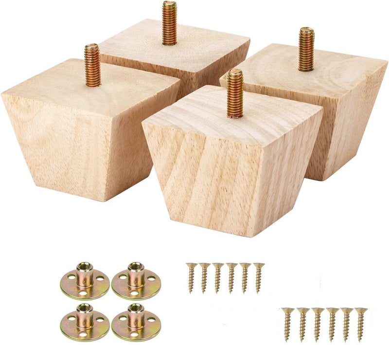 Metany 4PCS Wood Furniture Legs 2 inches Square Furniture Legs with Bolt Walnut Sofa Legs Couch Legs Replacement for Legs for Piano Bench, Chest-Turned-Coffee Table (Unfinished Wood Color) - Image 2