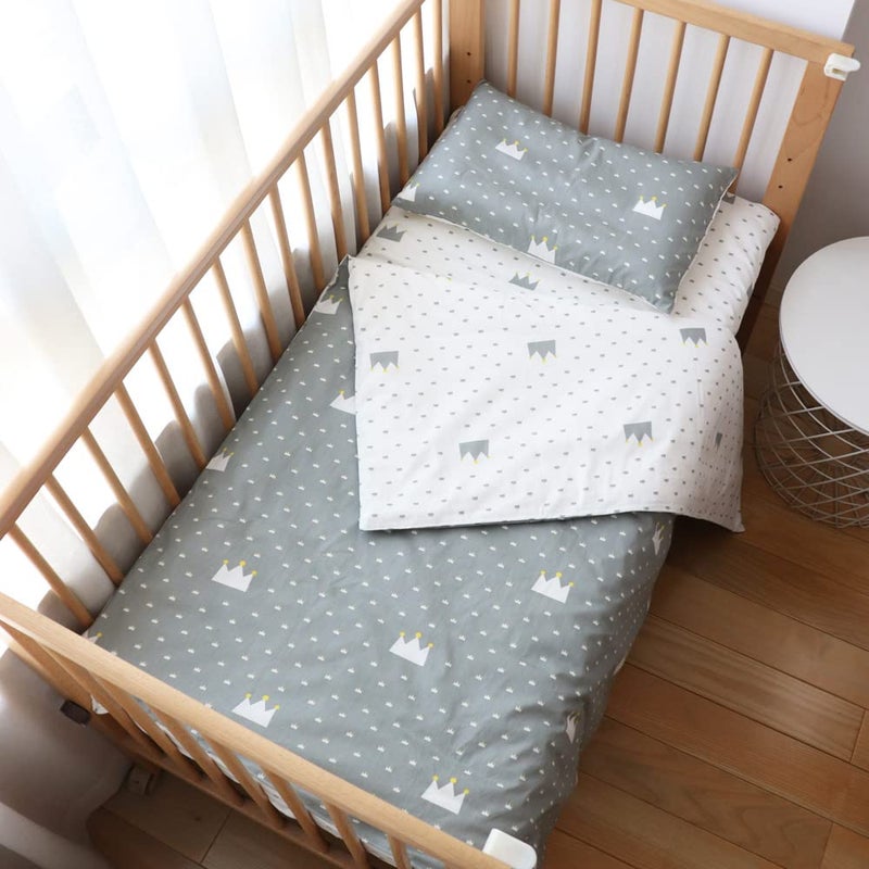 Emenpy 100 Cotton Crib Bedding Set for Baby Boys Girls3 Pcs Baby Bed Linen Include Duvet CoverFitted SheetPillowcaseNursery DecorationNo FillerGrey