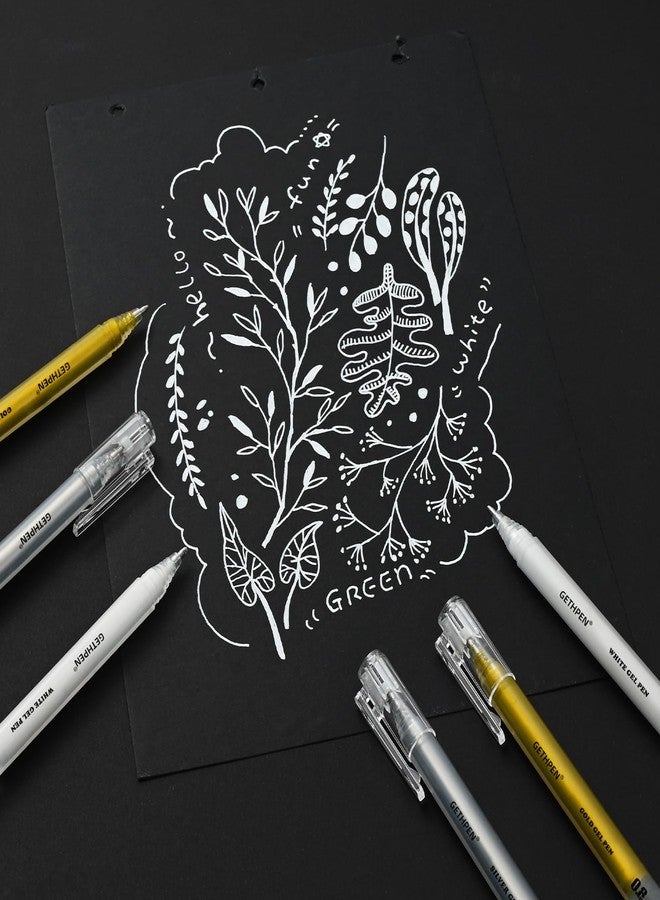 GETHPEN مجموعة أقلام جل GETHPEN بثلاثة ألوان، برأس رفيع للغاية 0.6 مم - أقلام حبر جل أبيض وذهبي وفضي للفنانين للرسم على الورق الأسود، والتخطيط، وتدوين الملاحظات، والأعمال اليدوية في العطلات. - Image 4