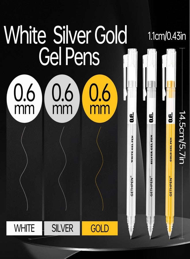 GETHPEN مجموعة أقلام جل GETHPEN بثلاثة ألوان، برأس رفيع للغاية 0.6 مم - أقلام حبر جل أبيض وذهبي وفضي للفنانين للرسم على الورق الأسود، والتخطيط، وتدوين الملاحظات، والأعمال اليدوية في العطلات. - Image 2