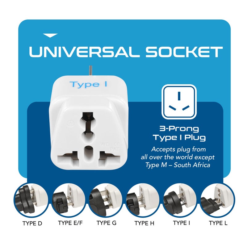 Ceptics Australia, China, New Zealand Travel Plug Adapter (Type I) - 3 Pack [Grounded & Universal] (GP-16-3PK) - Image 3