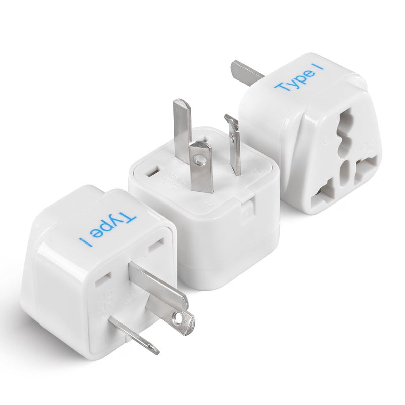 Ceptics Australia, China, New Zealand Travel Plug Adapter (Type I) - 3 Pack [Grounded & Universal] (GP-16-3PK) - Image 1