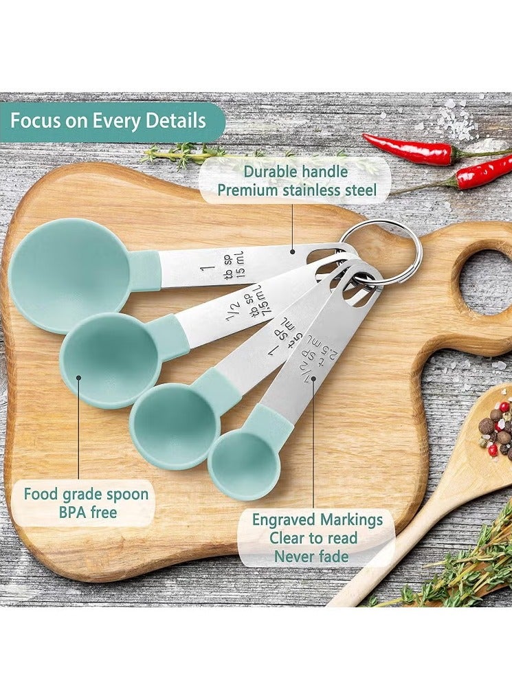 Hoasis Measuring Cups and Spoons Set of 8 Pieces，Nesting Measure Cups with Stainless Steel Handle，for Dry and Liquid Ingredient （lake blue） - Image 3