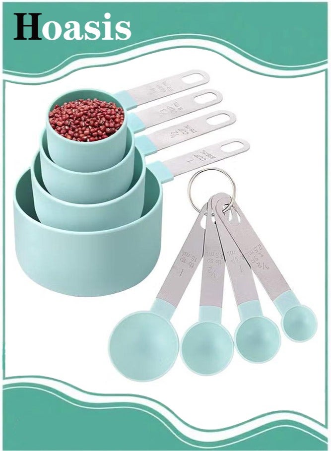 Hoasis Measuring Cups and Spoons Set of 8 Pieces，Nesting Measure Cups with Stainless Steel Handle，for Dry and Liquid Ingredient （lake blue） - Image 1
