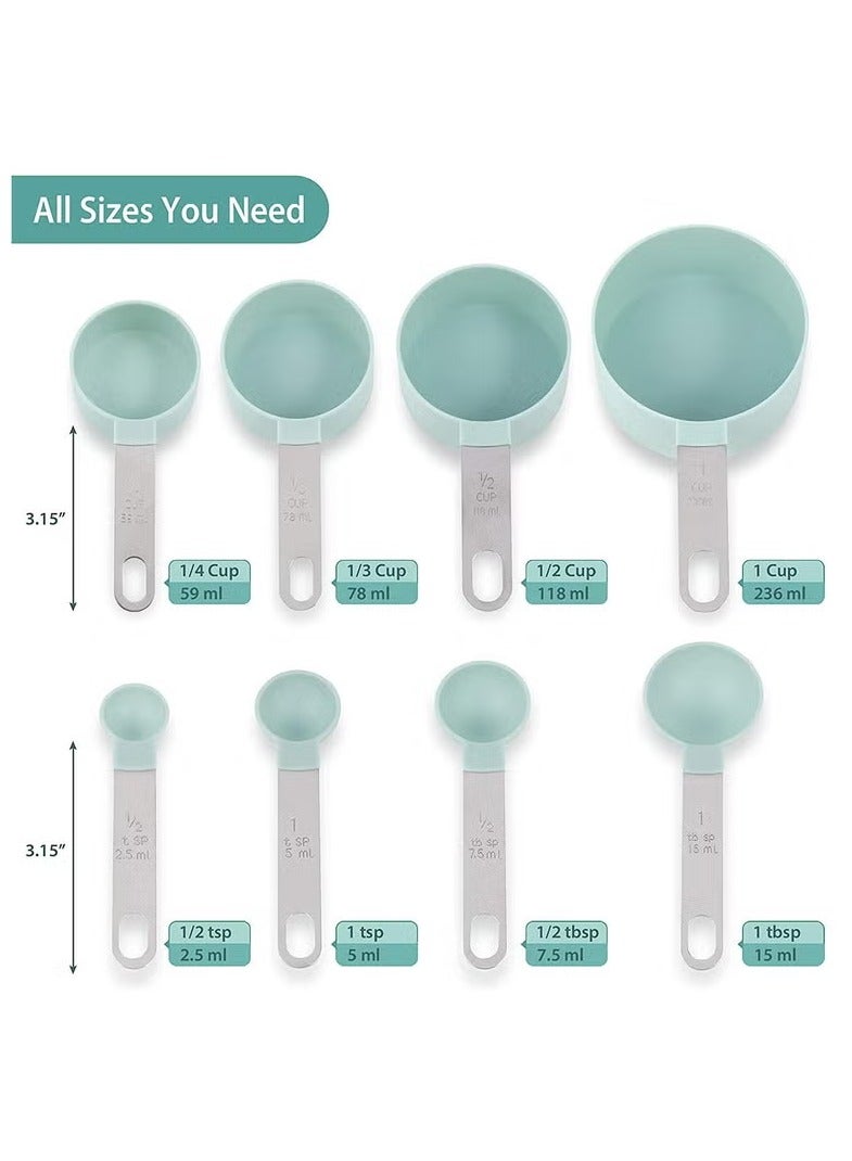 Hoasis Measuring Cups and Spoons Set of 8 Pieces，Nesting Measure Cups with Stainless Steel Handle，for Dry and Liquid Ingredient （lake blue） - Image 2