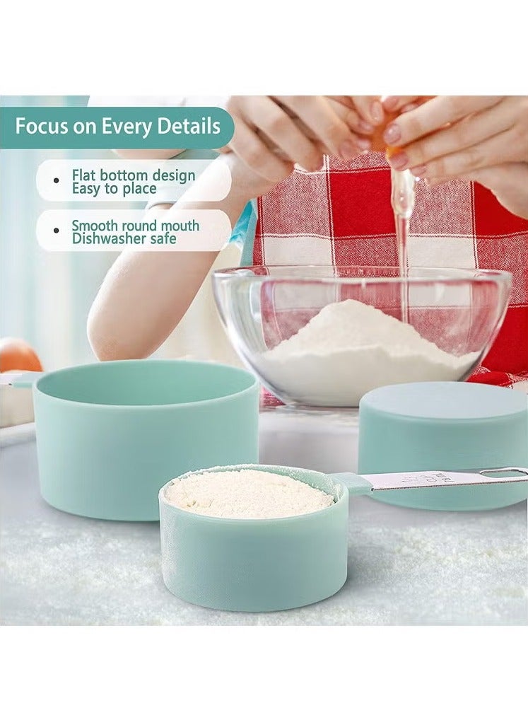 Hoasis Measuring Cups and Spoons Set of 8 Pieces，Nesting Measure Cups with Stainless Steel Handle，for Dry and Liquid Ingredient （lake blue） - Image 4