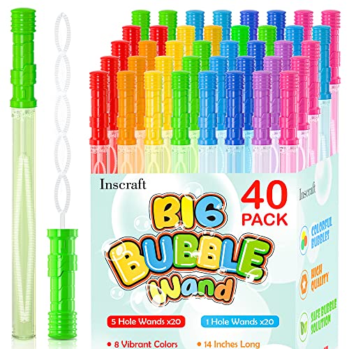 Inscraft 40 Pack 14 Big Bubble Wands 8 Colors Mix Bulk for Summer Toy OutdoorIndoor Activity Use Easter Birthday Graduation Shower Bubbles Party Favors Supplies for Kids - Image 1