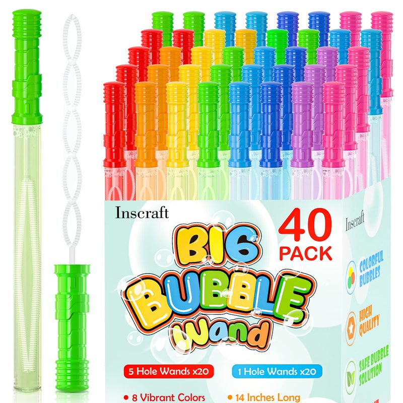 Inscraft 40 Pack 14 Big Bubble Wands 8 Colors Mix Bulk for Summer Toy OutdoorIndoor Activity Use Easter Birthday Graduation Shower Bubbles Party Favors Supplies for Kids - Image 2