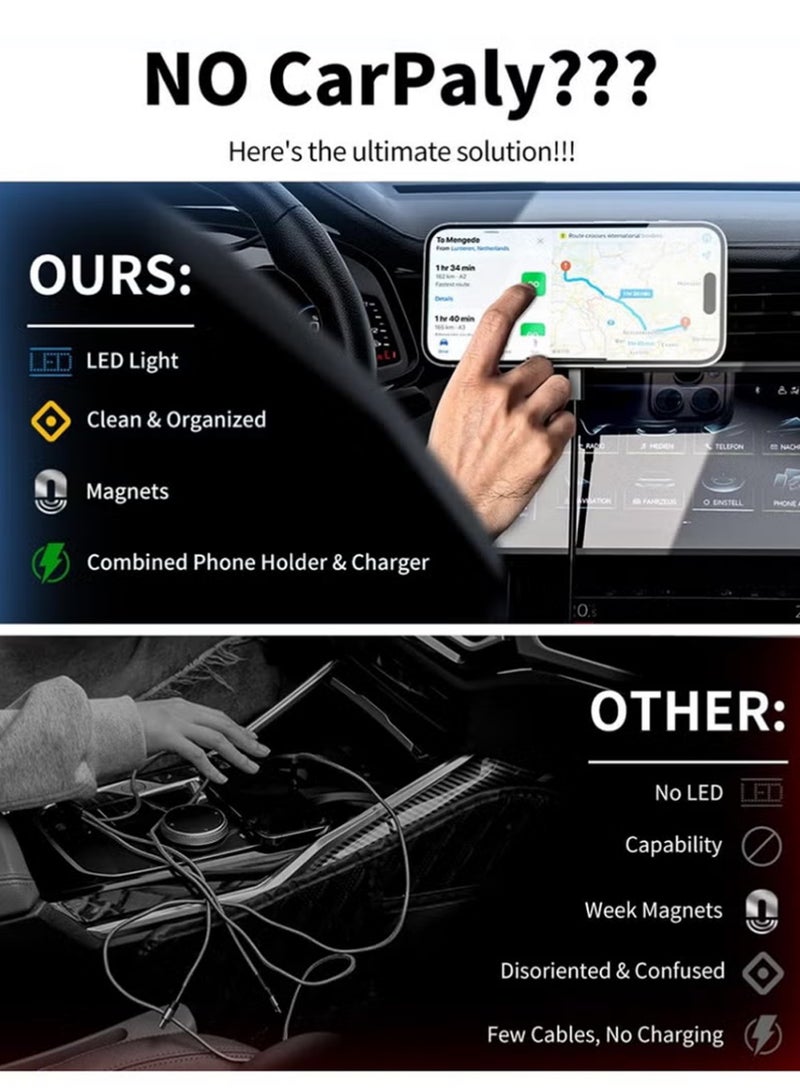 X-level Magnetic Wireless Car Charger, 3 in 1 [LED RGB HandsFree] Fast Charging Car MagSafe Charger for iPhone 16 Pro Max /15/14 Series, Gift for Men Women 360 Degree Rotation Black - Image 3