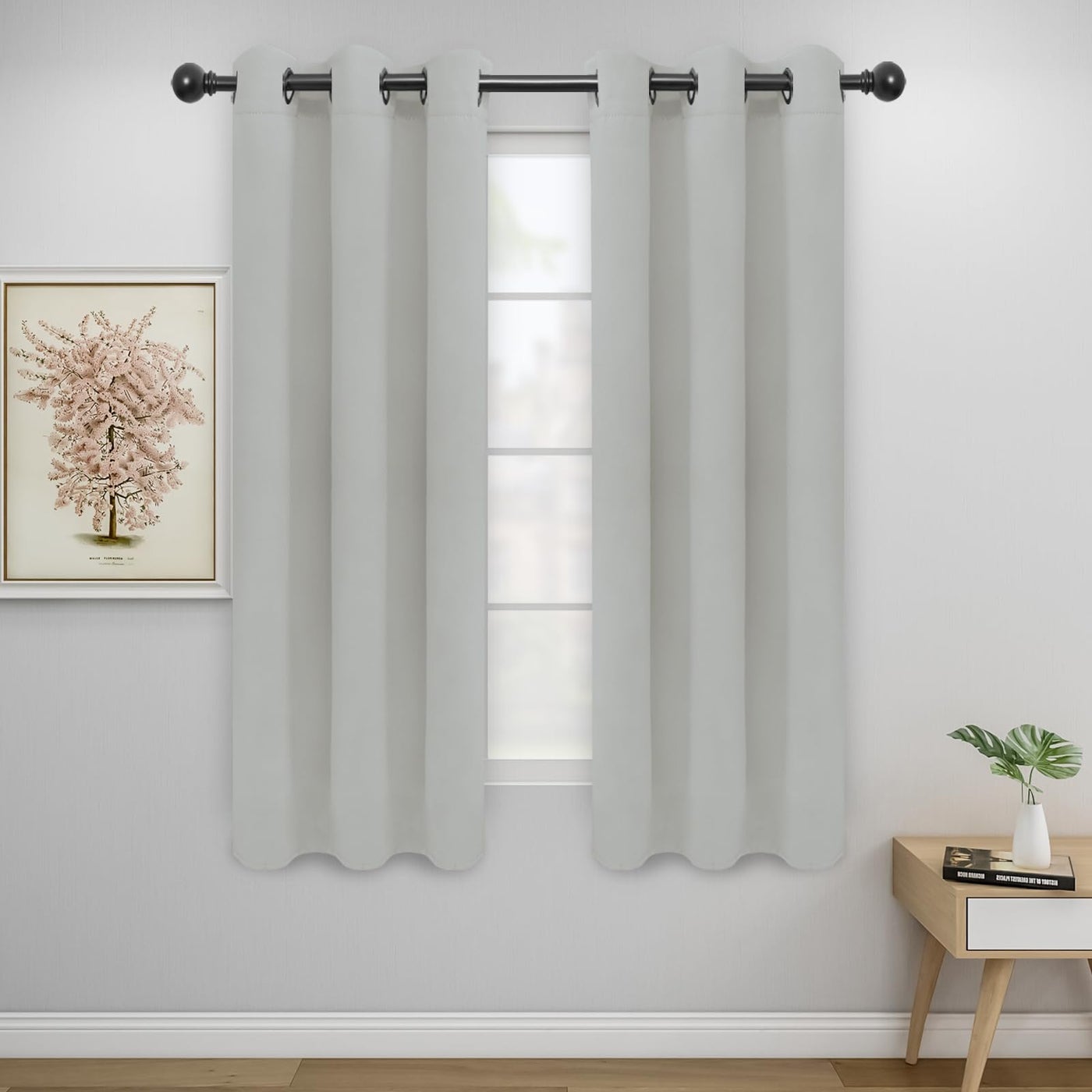 Easy-Going Blackout Curtains for Bedroom Solid Thermal Insulated Grommet and Noise Reduction Window Drapes Room Darkening Curtains for Living Room 2 Panels (34x63 in Greyish White)