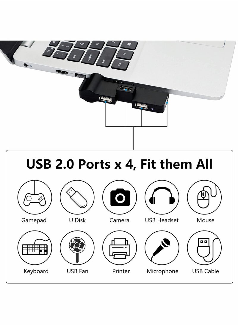 Y&D 4 Port USB 2.0 Hub, 90° 180° Degree rotatable Expansion allocator for PC Laptop Keyboard Mouse Hard Drives and Other Adapter(Black)  - Image 5