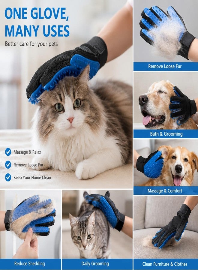Pet Grooming Gloves - Deshedding & Bath Brush Gloves for Dogs, Cats & Horses, Gentle Hair Remover & Massage Mitt (Blue) - Image 3