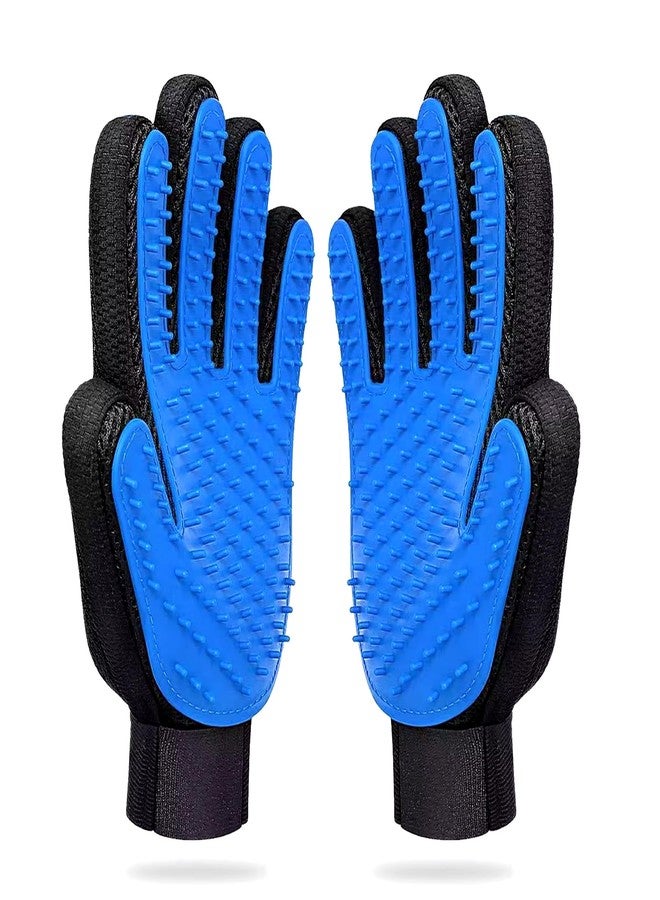 Pet Grooming Gloves - Deshedding & Bath Brush Gloves for Dogs, Cats & Horses, Gentle Hair Remover & Massage Mitt (Blue) - Image 1