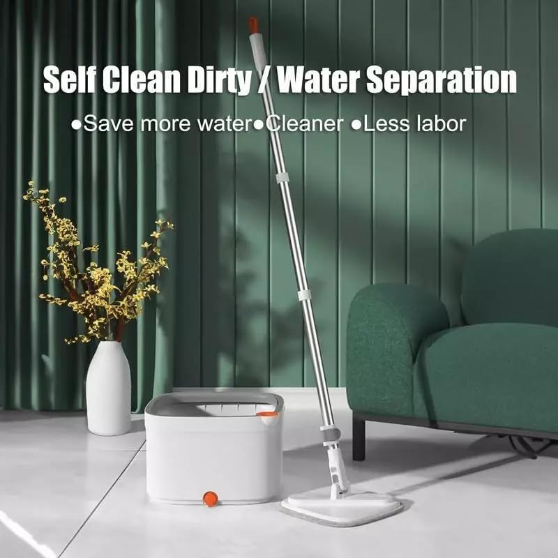 MAPPLE CREATION Microfiber Spin Mop Bucket Floor Cleaning SystemFloor Cleaning Tool Bucket with Wheels Easy Wring Dryer Stainless Handle Decoration - Image 2