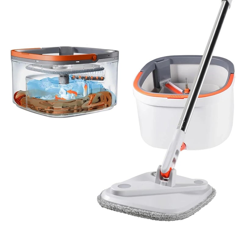MAPPLE CREATION Microfiber Spin Mop Bucket Floor Cleaning SystemFloor Cleaning Tool Bucket with Wheels Easy Wring Dryer Stainless Handle Decoration - Image 1
