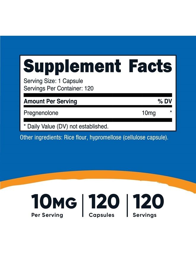 Nutricost Pregnenolone 10mg, 120 Capsules - Non-GMO, Gluten Free, Vegetarian Capsules - Image 1