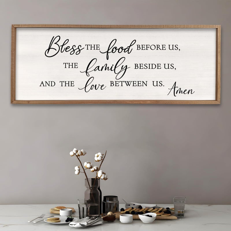 Surfapans Bless the Food Before Us Wall Decor, 40"X15" Farmhouse Dining Room Family Kitchen Sign, Christian Bible Verse Scripture Vintage Home Framed Wood Wall Art(Wood White) - Image 3