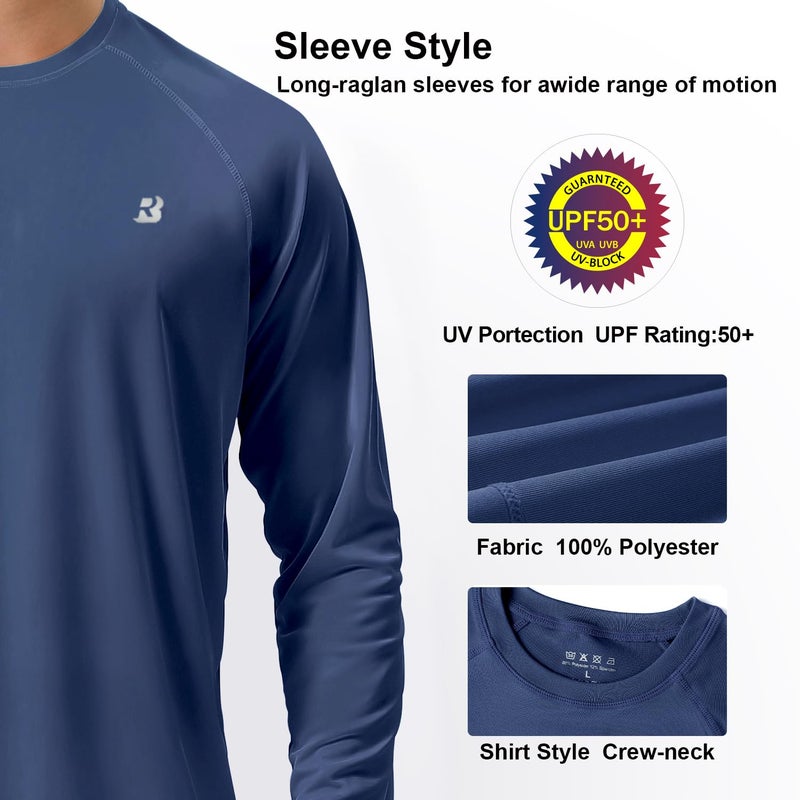 Roadbox Mens UPF 50+ UV Sun Protection Shirts Outdoor Long Sleeve SPF Diving Rash Guard for Fishing Hiking Swimming Ocean Blue - Image 4