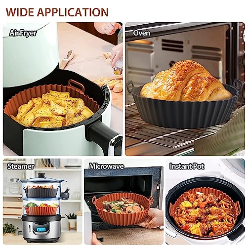 Xacton Air Fryer Liners I Round Silicone Basket Baking Tray I Pot with Ear Handles I Nonstick Reusable Heat Resistant I Cooking Oven Insert Accessories - Multicolor (8 inch, Pack of 2) - Image 3