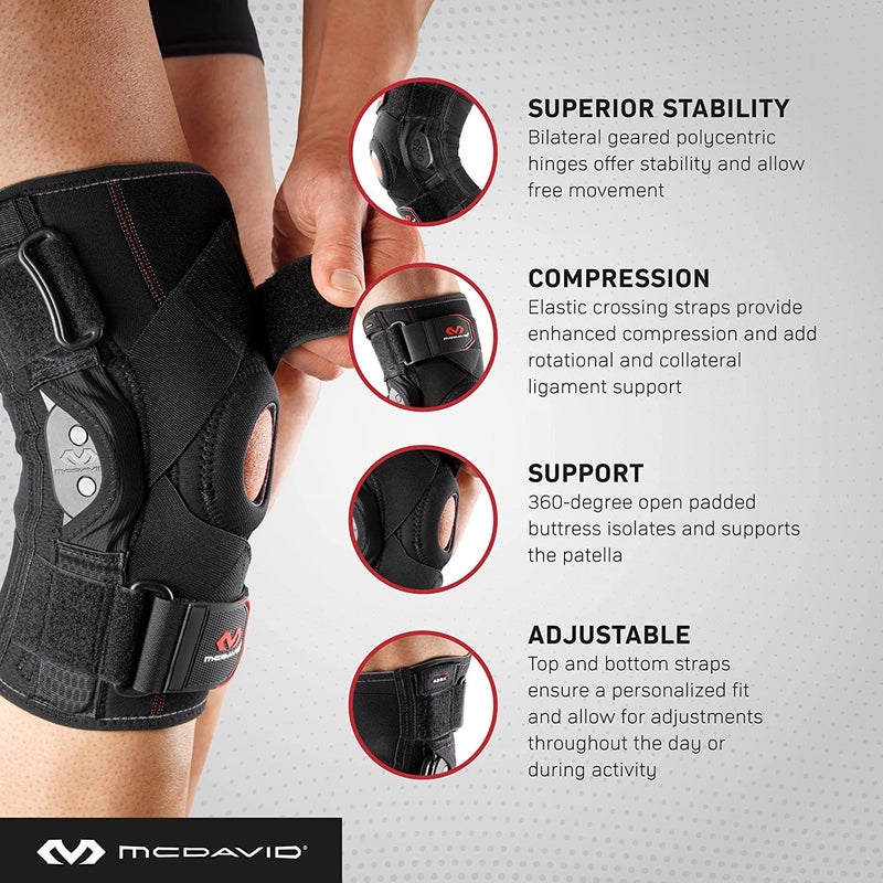 McDavid PSII Bi-Lateral Geared Polycentric Hinged Knee Brace Support, Improves Medial and Lateral Stability, Reduces Injury and Assists in Recovery, Black, Small - Image 3