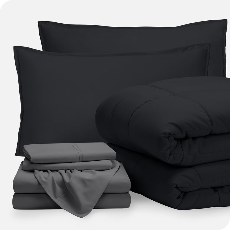 Bare Home BedinABag 7 Piece Comforter  Sheet Set  Queen  Goose Down Alternative  UltraSoft 1800 Premium Bedding Set Queen BlackGrey