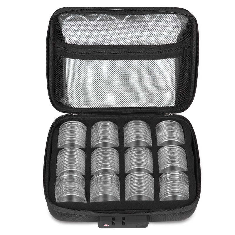 MUDOR MUODR 46mm Coin Holders for Collectors, Coin Storage Case with Lock,100 Pieces Coin Capsule and 11 Size Gasket, Coin Collection Supplies For Dime,Cent,Nickel,Quarter,Silver Dollar,Half Dollar - Image 1